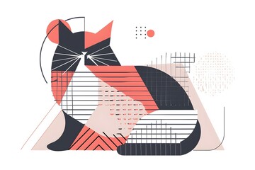 Abstract Geometric Cat Shape in Minimalist Modern Flat Design