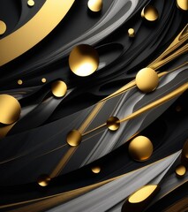 User
Abstract background, golden circles and black stripes, digital art style, dark gray tones, complex composition