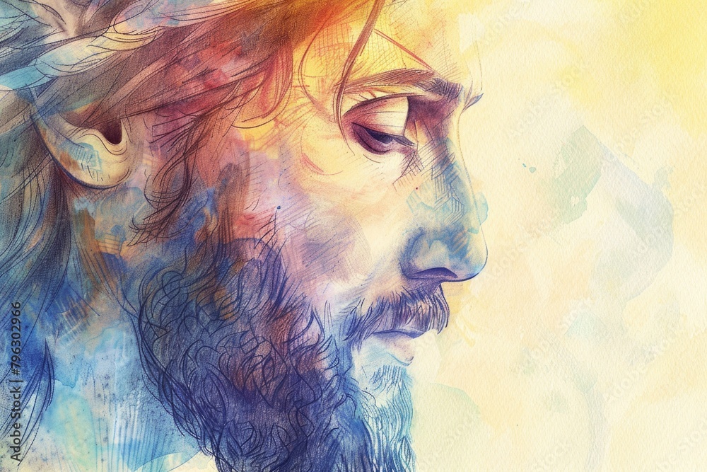Poster a realistic painting of a man with a beard. suitable for artistic projects