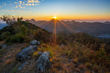 Sunset or evening time over mountain peak of the north of the Thailand, Asia.