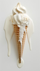 A melted ice cream cone, depicted with two flowing lines, symbolizing its creamy texture and gradual liquefaction. Set against a clean white background, this artistic representation evokes a sense 