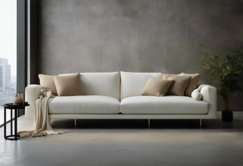 pillows concrete modern Minimalist design livin wall sofa beige interior White home