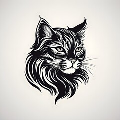 Black and white line cat logo, Generative AI
