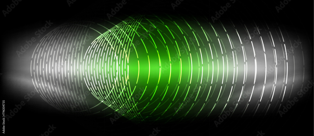 Poster a vibrant electric blue circle is illuminated by a magenta light against a dark background, creating