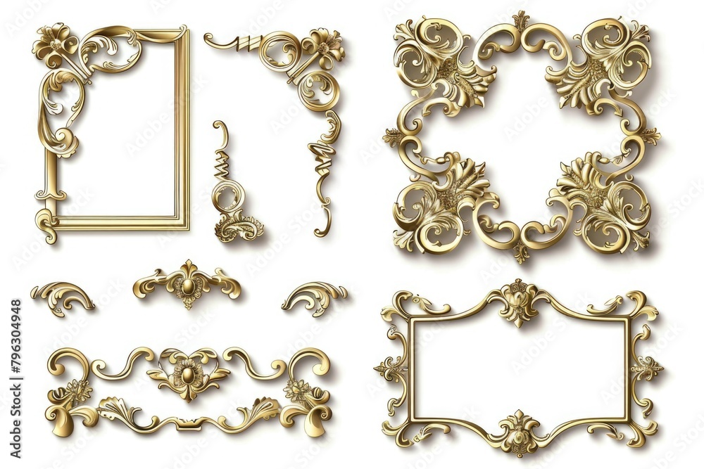 Poster Elegant set of ornate gold frames, perfect for adding a touch of luxury to any design project