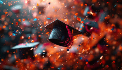 graduation hats and tassles being thrown in the air ultra realistic generative ai - obrazy, fototapety, plakaty
