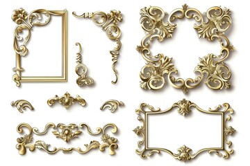 Elegant set of ornate gold frames, perfect for adding a touch of luxury to any design project