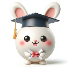 Cute character 3D image of A Bunny is wearing a hat in a graduation ceremony - obrazy, fototapety, plakaty