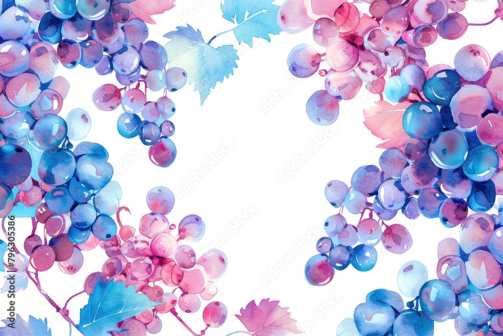 Poster a cluster of grapes hanging on a vine. suitable for wine or fruit-related concepts