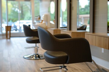 Sleek Hair Salon Chairs and Bright Natural Light
