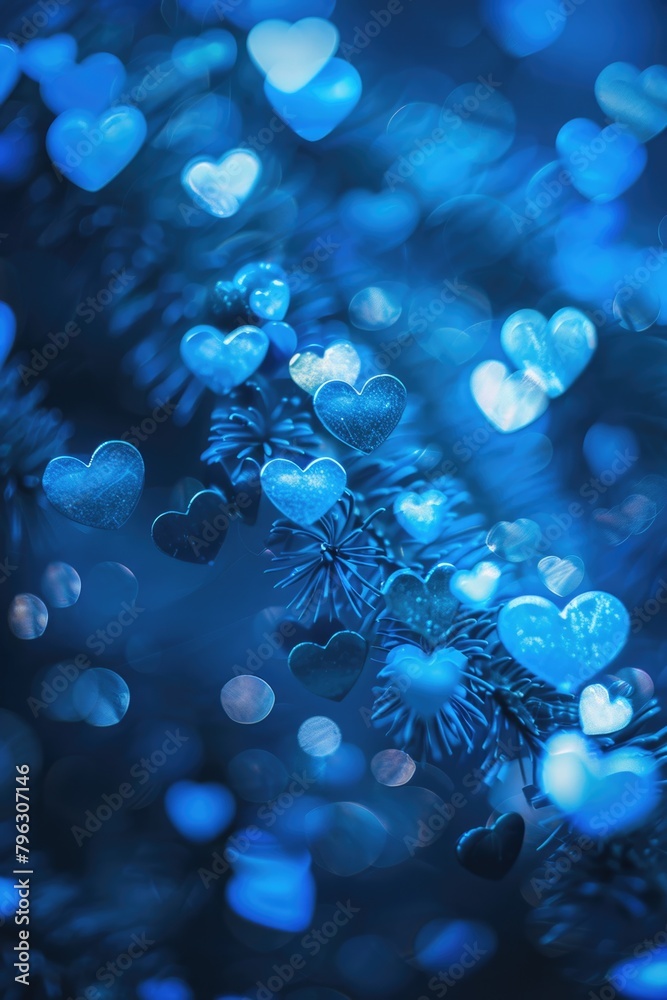 Poster close up of a tree with blue lights, suitable for holiday and festive concepts