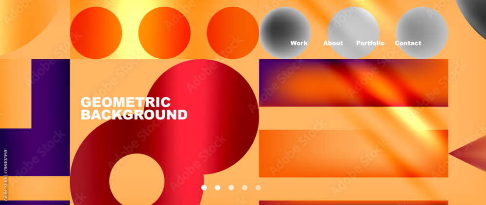 Aufkleber A vibrant geometric background featuring circles, squares, and rectangles in shades of amber, orange, and red. Closeup view showcasing the intricate patterns and material properties with a bold font