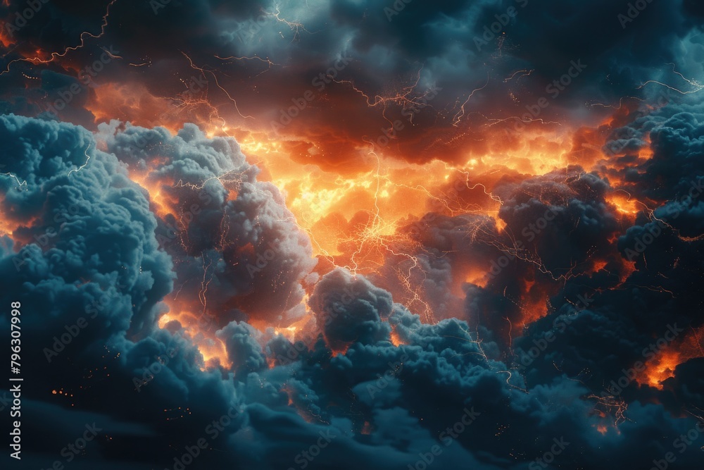 Poster a large cloud filled with orange and black clouds. perfect for weather-related designs