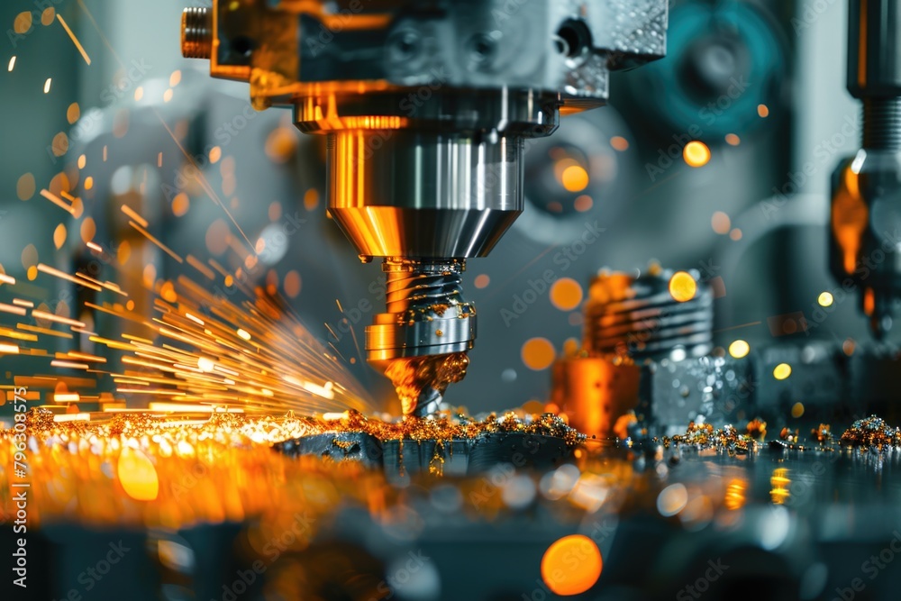 Poster detailed view of a machine emitting sparks. suitable for industrial concepts