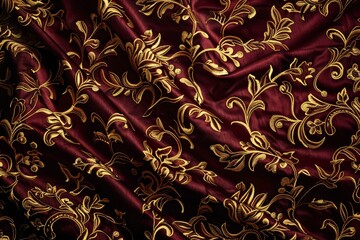 Regal Satin Fabric Background with Embroidery.