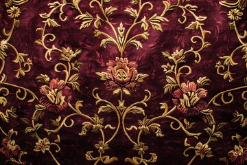 Regal Floral Motif Tapestry Background in Deep Burgundy.