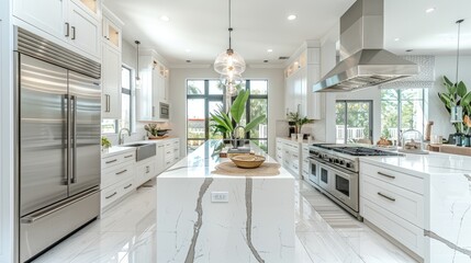 Modern Sleek White Kitchen Interior High-end Appliances.