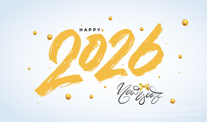 Obraz na płótnie Canvas 2026 gold lettering calligraphy Happy New Year Text Design. Golden luxury typographic element. Vector logo brush painted text 2026 for celebration, season decoration for branding, card, banner.