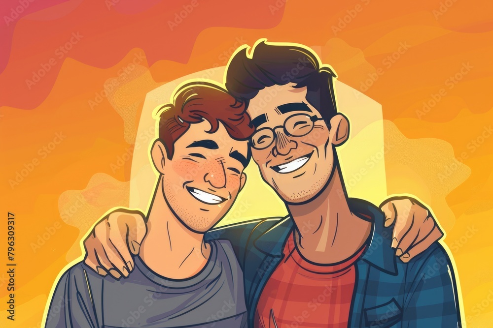 Poster Two men standing side by side. Suitable for business and teamwork concepts