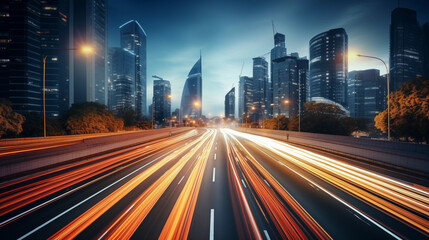 urban traffic on a city highway, long exposure photography
