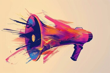 A digital painting of a megaphone on a white background. Suitable for advertising and communication concepts - obrazy, fototapety, plakaty