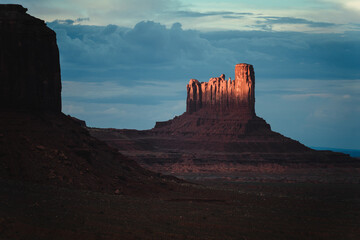 Spectacular sunset during a stormy sunset in the Monument Valley, Utah