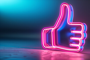 Neon 3d hand thumb up, like symbol. Good feedback, positivity concept. Approval emoji for social media messages, 3d style design. Excellent, good sign, human hand showing fingers symbol, gesturing
