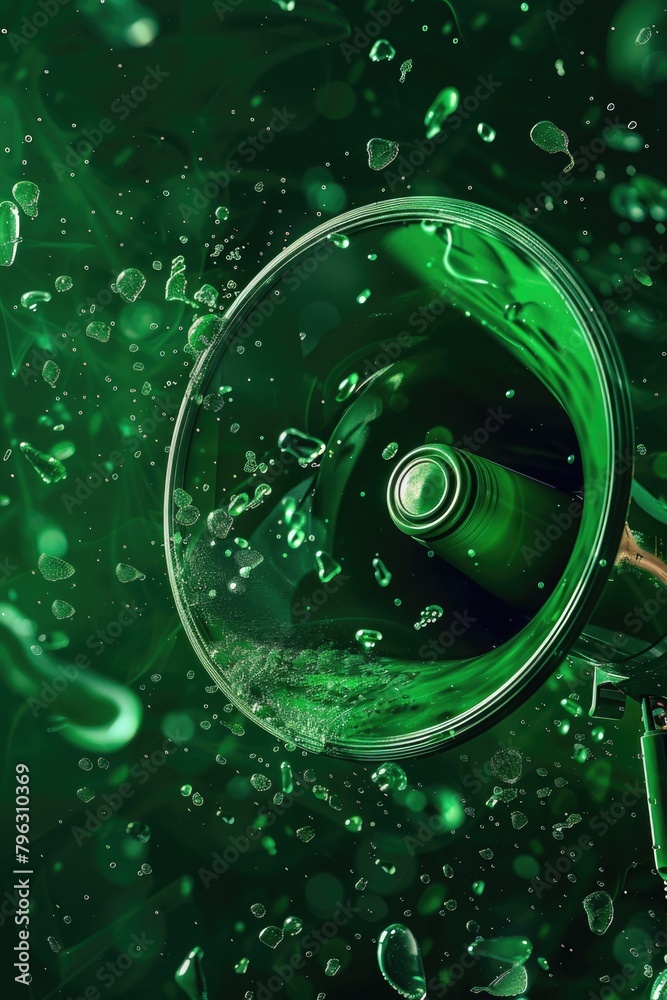 Poster a magnifying glass filled with bubbles, suitable for science and research concepts