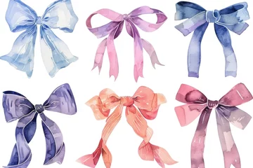 Fotobehang A set of six delicate watercolor bows for various design projects © Fotograf