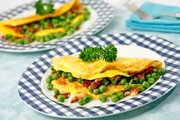 Peas omelet with ham.