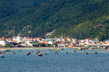 Beautiful View Of Dai Lanh Fishing Village With Mountain On Background In Khanh Hoa Province, Vietnam.