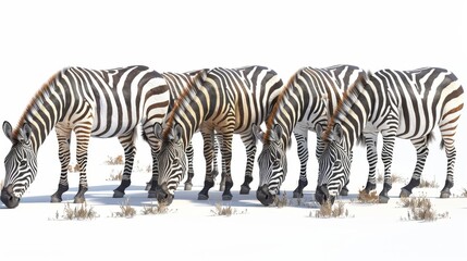 Fototapeta na wymiar A group of zebras are grazing in a field
