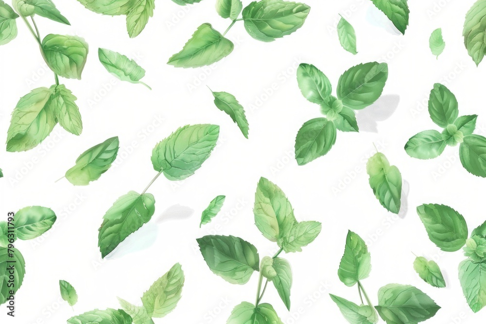 Poster A simple and elegant pattern of green leaves on a white background. Suitable for various design projects