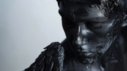 Fototapeta premium A statue of a man covered in black paint, suitable for artistic projects