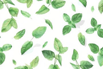 A simple and elegant pattern of green leaves on a white background. Suitable for various design projects