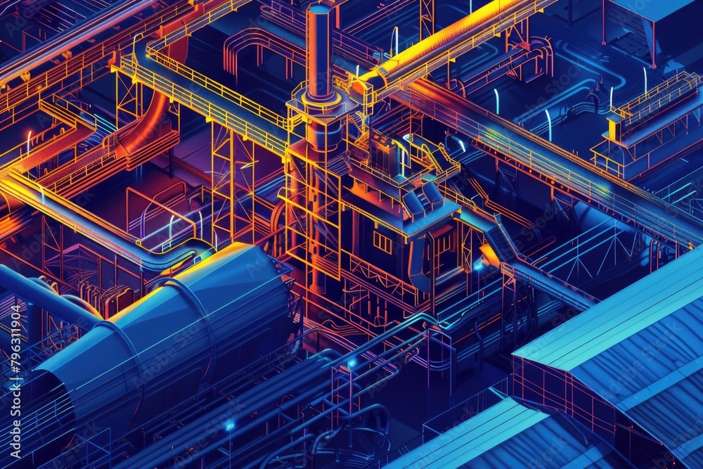 Leinwandbilder A factory with a complex network of pipes. Ideal for industrial concepts