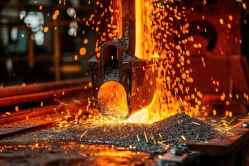 A man working with sparks in a factory. Suitable for industrial concepts - obrazy, fototapety, plakaty