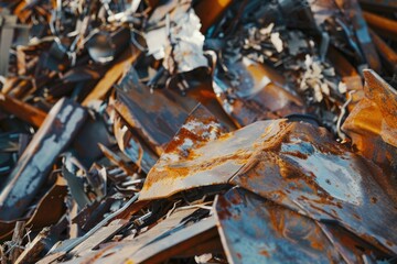 A pile of scrap metal sitting on top of a pile of rubble. Suitable for industrial concepts