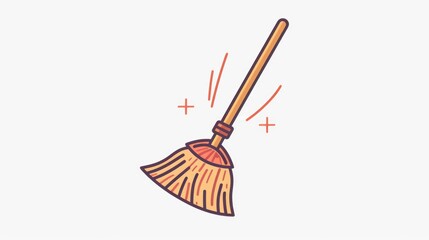 Detailed drawing of a broom with an extended handle. Suitable for various design projects