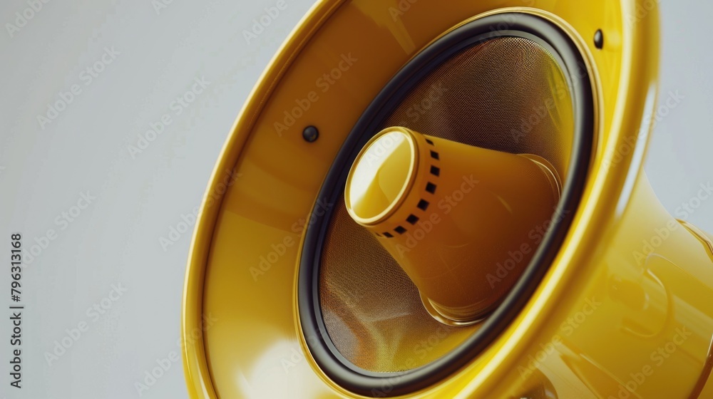 Poster close up of a speaker with a yellow cone. great for music or technology concepts