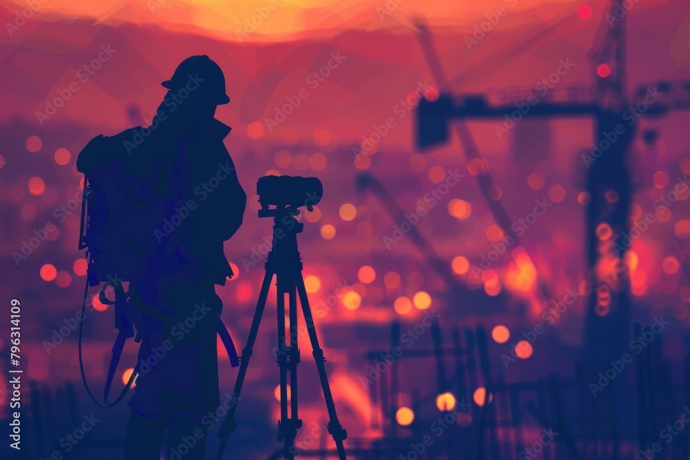 Aufkleber a man standing with a camera on a tripod. ideal for photography concepts