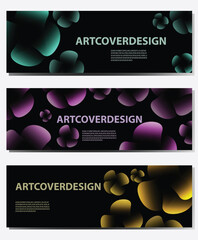 set of abstract banners, sphere liquid, blob gradient neon glow , wide panoramic web cover 