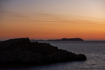 Beautiful sunset at Punta Galera cape, near Sant Antoni de Portmany, Ibiza, Balearic Islands, Spain