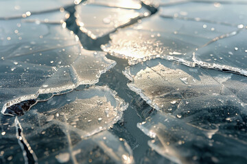 Discover the Tranquil Beauty of Frozen Nature: Ice Cracks on a Lake, Captured from a Cross-Section with Cold Light and Clear Ice