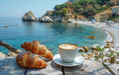 coffee and croissant on the beach