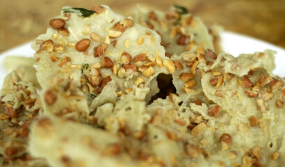 Peanut crackers or peyek kacang. Savory and crunchy snack from Indonesia.