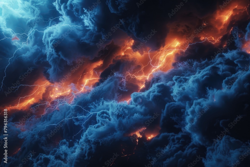 Aufkleber Dramatic image of lightning striking through dark clouds. Ideal for weather-related projects
