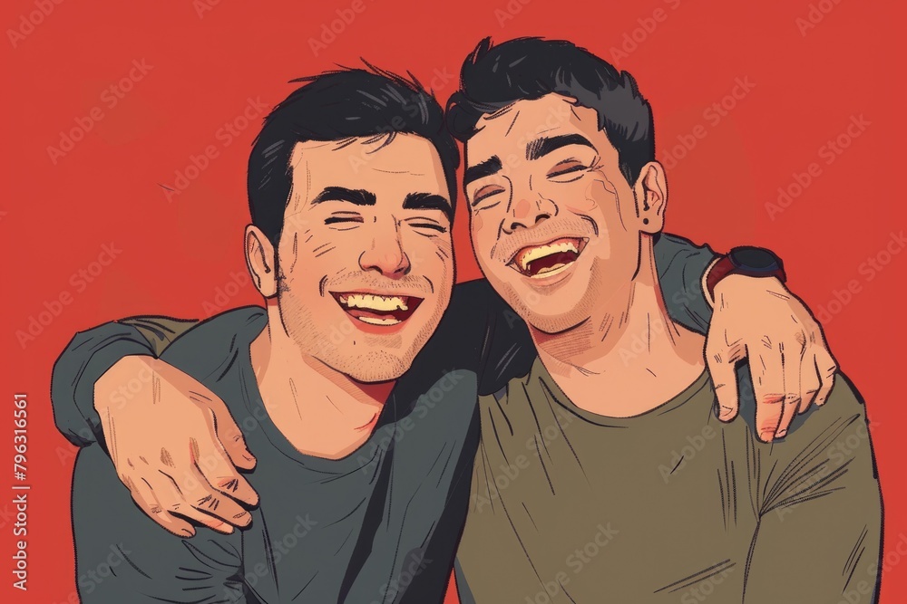 Poster two men standing next to each other. suitable for business or friendship concepts