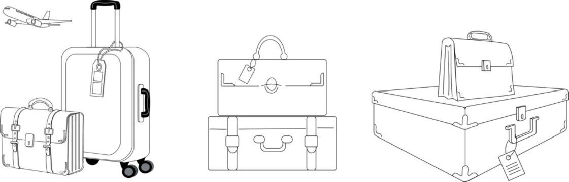 Suitcase on wheels and briefcase for business trip with boarding pass