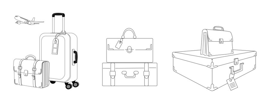 Suitcase on wheels and briefcase for business trip with boarding pass